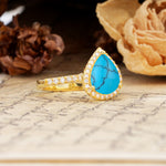 Vintage-Luxury 3-Prong Pear-Cut with Pavé Accents Turquoise Engagement Ring - Additional view