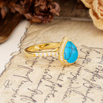 Vintage-Luxury 3-Prong Pear-Cut with Pavé Accents Turquoise Engagement Ring - Additional view