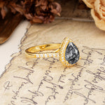 Vintage-Luxury 3-Prong Pear-Cut with Pavé Accents Black Rutilated Quartz Engagement Ring - Additional view
