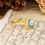 Vintage-Luxury 3-Prong Pear-Cut with Pavé Accents Moss Agate Engagement Ring - Additional view