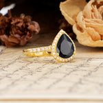 Vintage-Luxury 3-Prong Pear-Cut with Pavé Accents Black Onyx Engagement Ring - Additional view