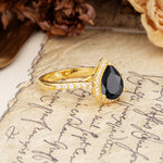 Vintage-Luxury 3-Prong Pear-Cut with Pavé Accents Black Onyx Engagement Ring - Additional view