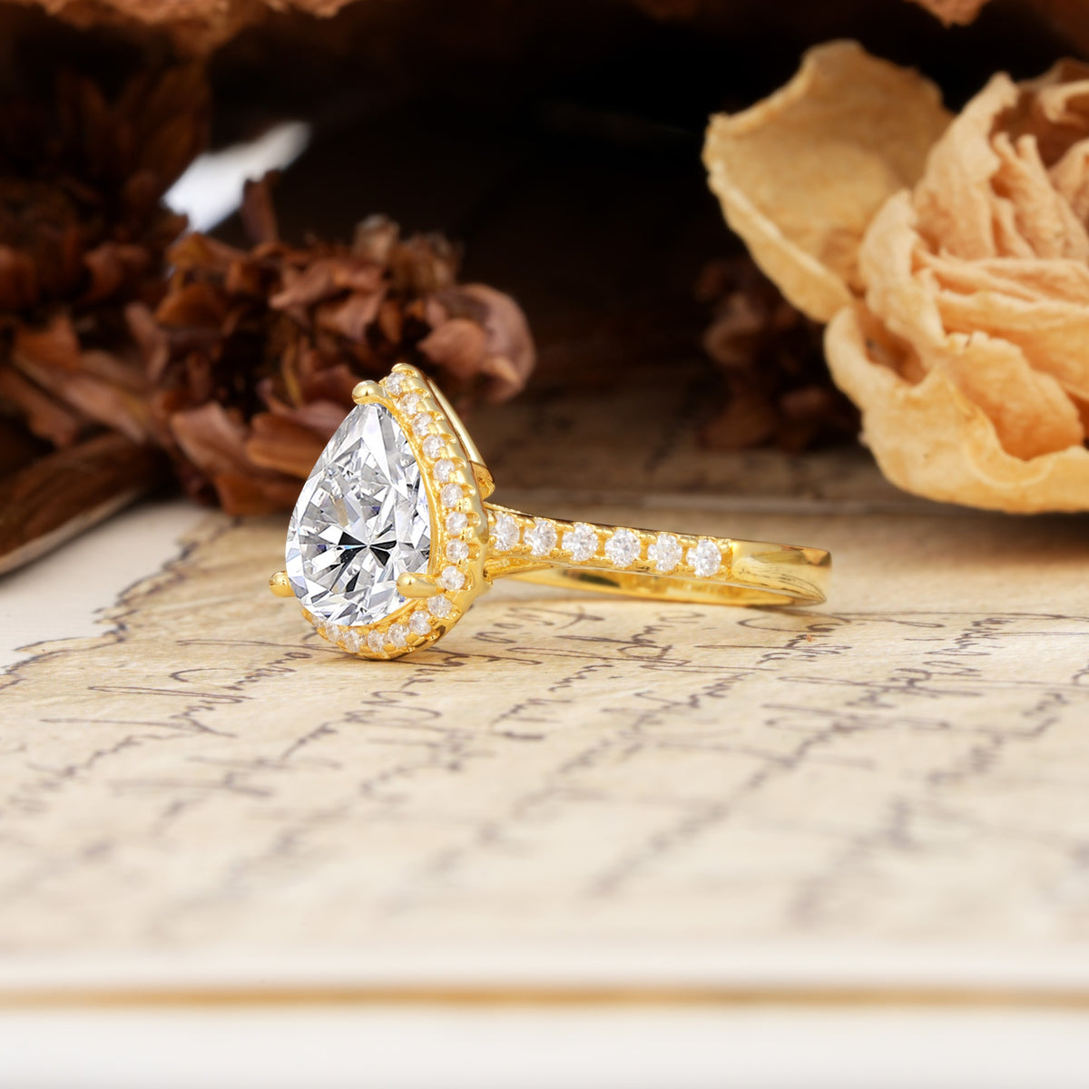 Vintage-Luxury 3-Prong Pear-Cut with Pavé Accents Lab Diamond Engagement Ring - Additional view
