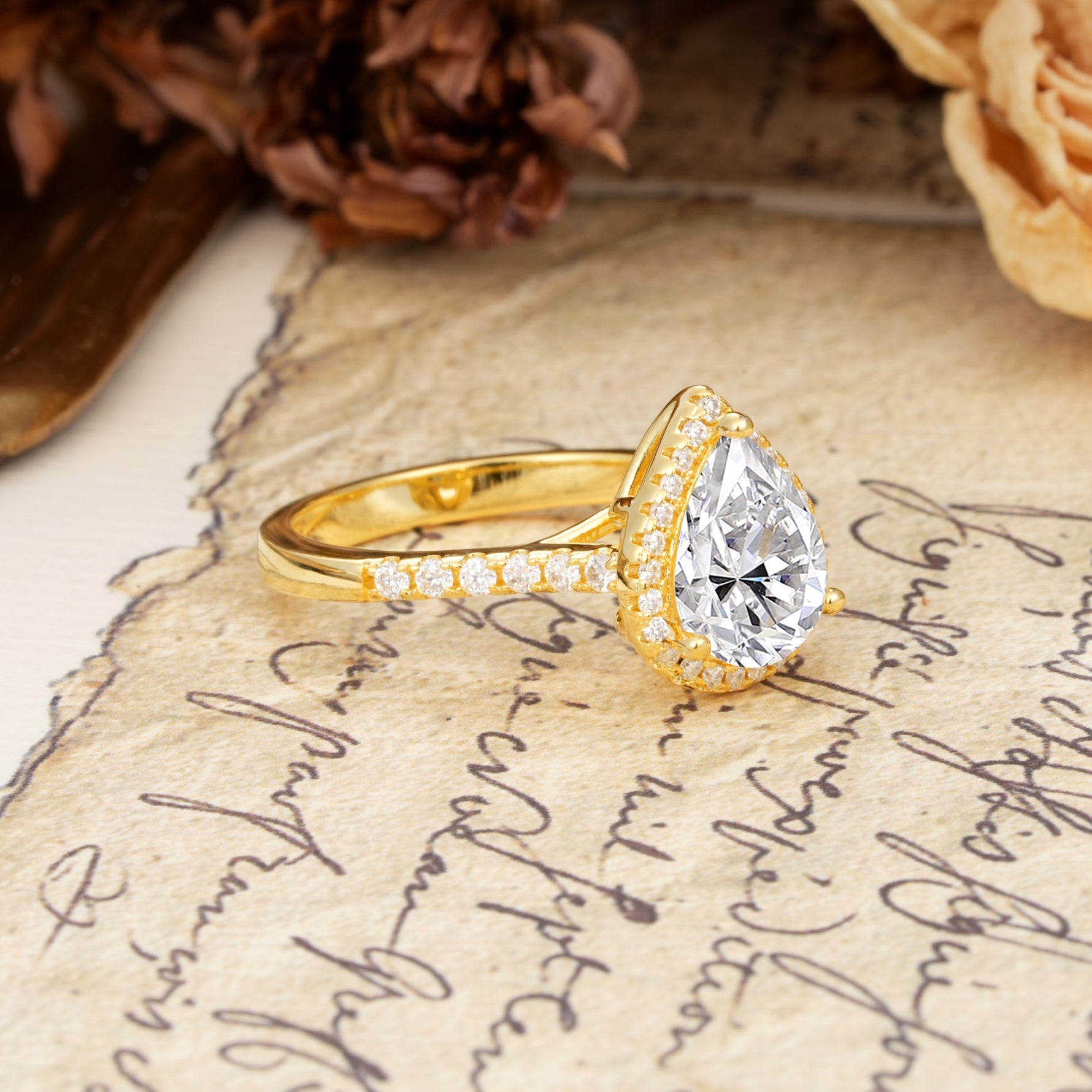 Vintage-Luxury 3-Prong Pear-Cut with Pavé Accents Lab Diamond Engagement Ring - Additional view