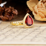 Vintage-Luxury 3-Prong Pear-Cut with Pavé Accents Garnet Engagement Ring - Additional view