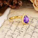 Vintage-Luxury 3-Prong Pear-Cut with Pavé Accents Amethyst Engagement Ring - Additional view