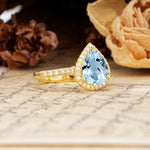 Vintage-Luxury 3-Prong Pear-Cut with Pavé Accents Aquamarine Engagement Ring - Additional view