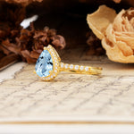 Vintage-Luxury 3-Prong Pear-Cut with Pavé Accents Aquamarine Engagement Ring - Additional view