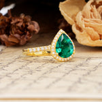 Vintage-Luxury 3-Prong Pear-Cut with Pavé Accents Emerald Engagement Ring - Additional view