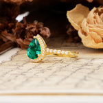 Vintage-Luxury 3-Prong Pear-Cut with Pavé Accents Emerald Engagement Ring - Additional view