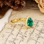 Vintage-Luxury 3-Prong Pear-Cut with Pavé Accents Emerald Engagement Ring - Additional view
