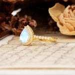 Vintage-Luxury 3-Prong Pear-Cut with Pavé Accents Moonstone Engagement Ring - Additional view