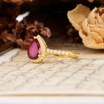 Vintage-Luxury 3-Prong Pear-Cut with Pavé Accents Ruby Engagement Ring - Additional view