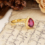Vintage-Luxury 3-Prong Pear-Cut with Pavé Accents Ruby Engagement Ring - Additional view