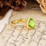 Vintage-Luxury 3-Prong Pear-Cut with Pavé Accents Peridot Engagement Ring - Additional view