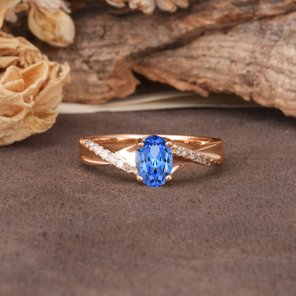 Unique, Luxurious Twisted 4-Prong Oval Cut Sapphire Engagement Ring - Additional view