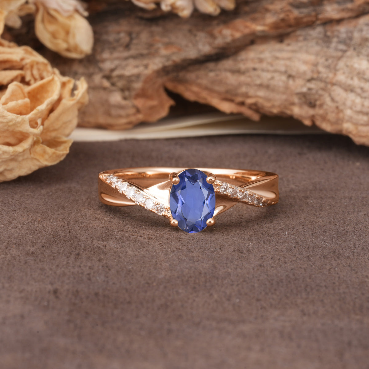 Unique, Luxurious Twisted 4-Prong Oval Cut Tanzanite Engagement Ring - Additional view