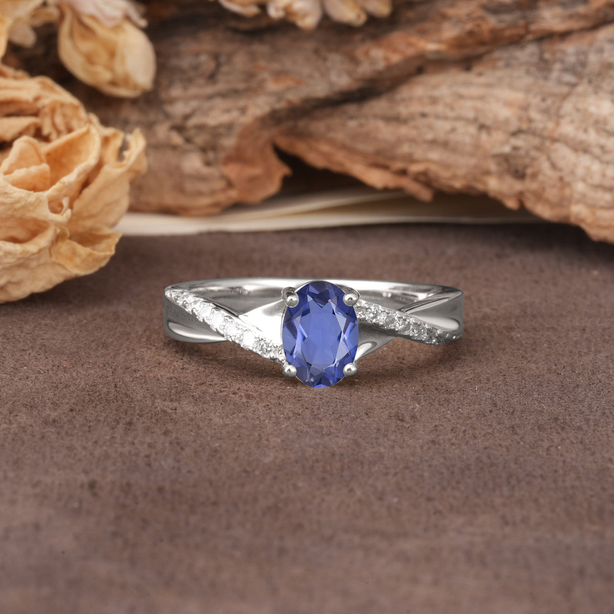 Unique, Luxurious Twisted 4-Prong Oval Cut Tanzanite Engagement Ring - Additional view