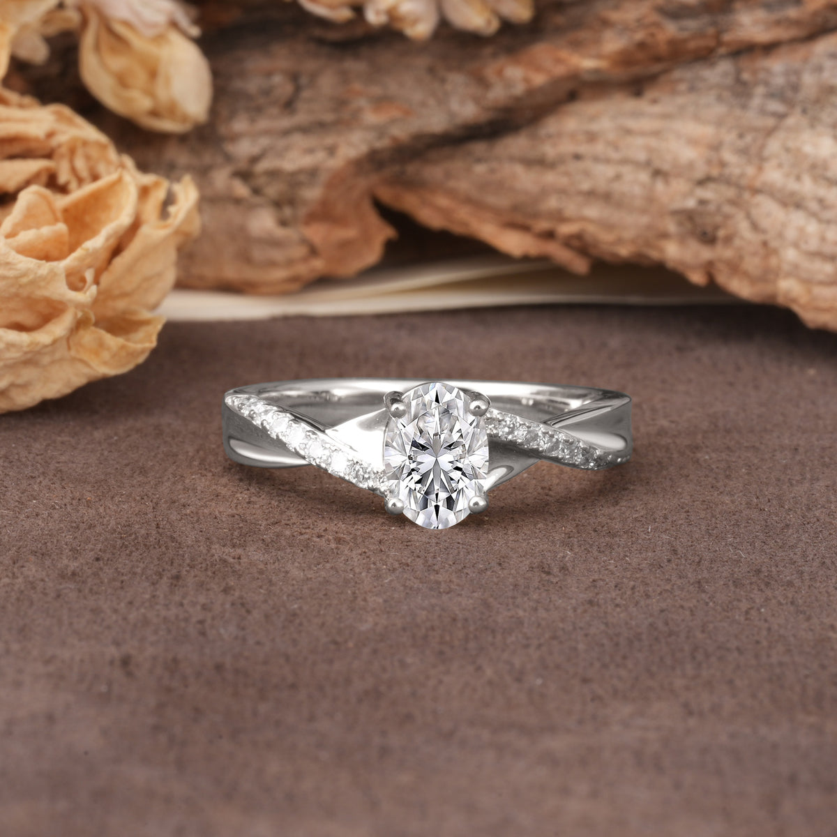 Unique, Luxurious Twisted 4-Prong Oval Cut Lab Diamond Engagement Ring - Additional view
