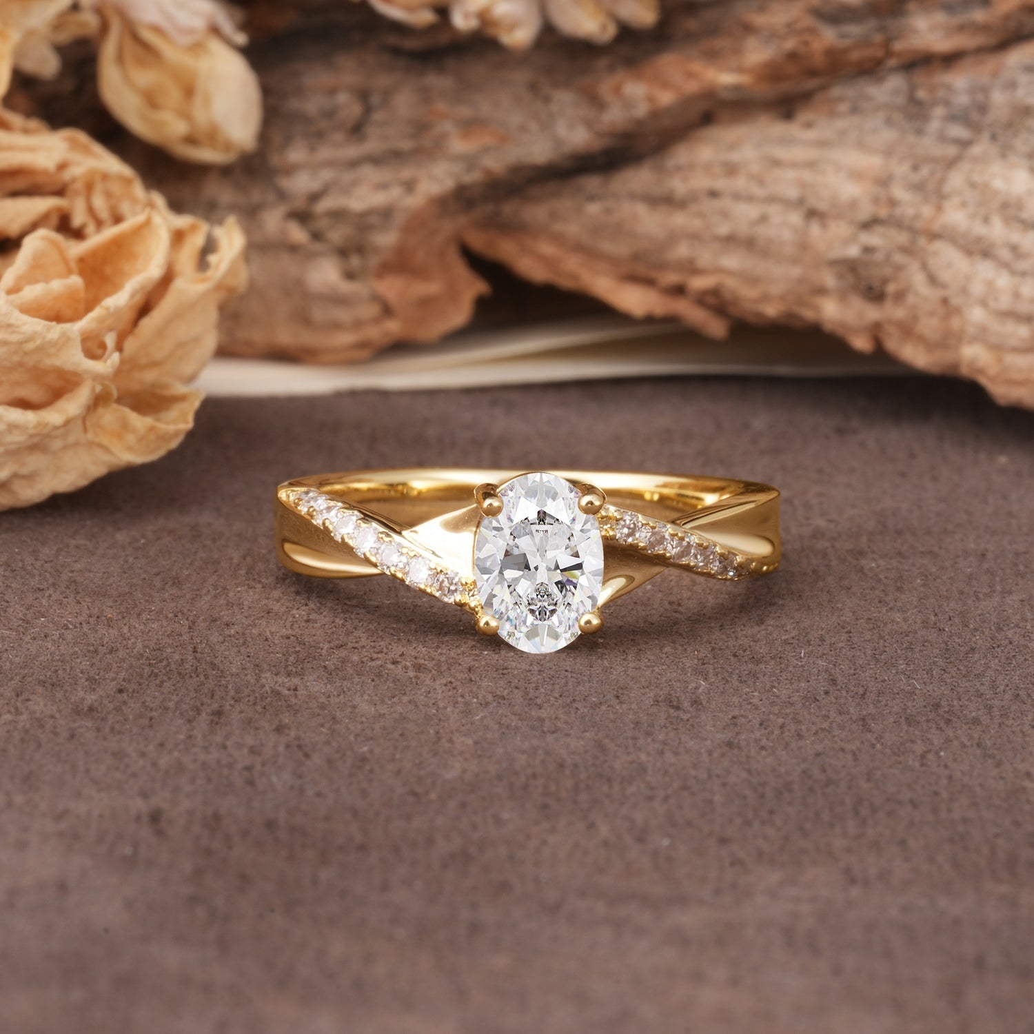 Unique, Luxurious Twisted 4-Prong Oval Cut Moissanite Engagement Ring - Additional view