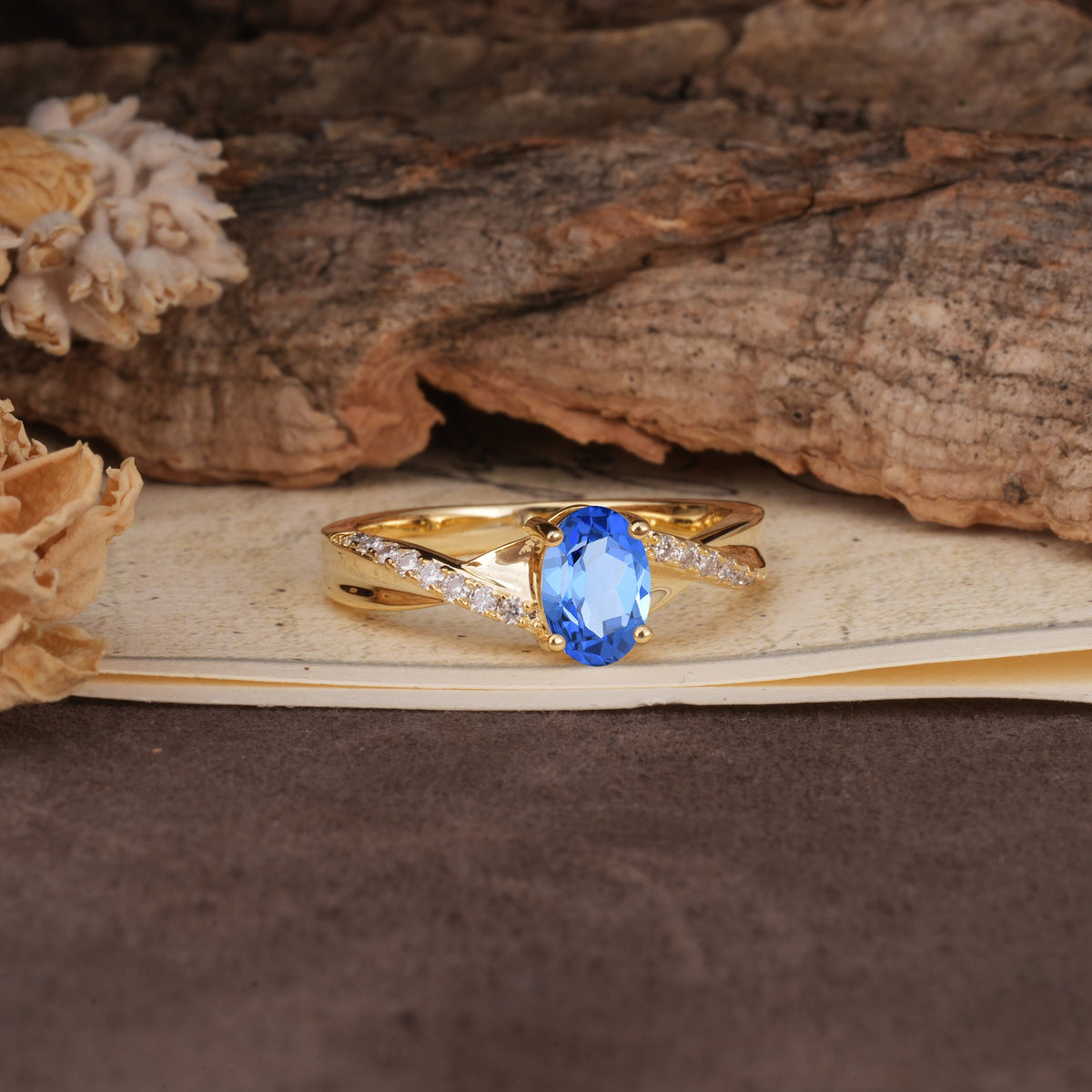 Unique, Luxurious Twisted 4-Prong Oval Cut Sapphire Engagement Ring - Additional view