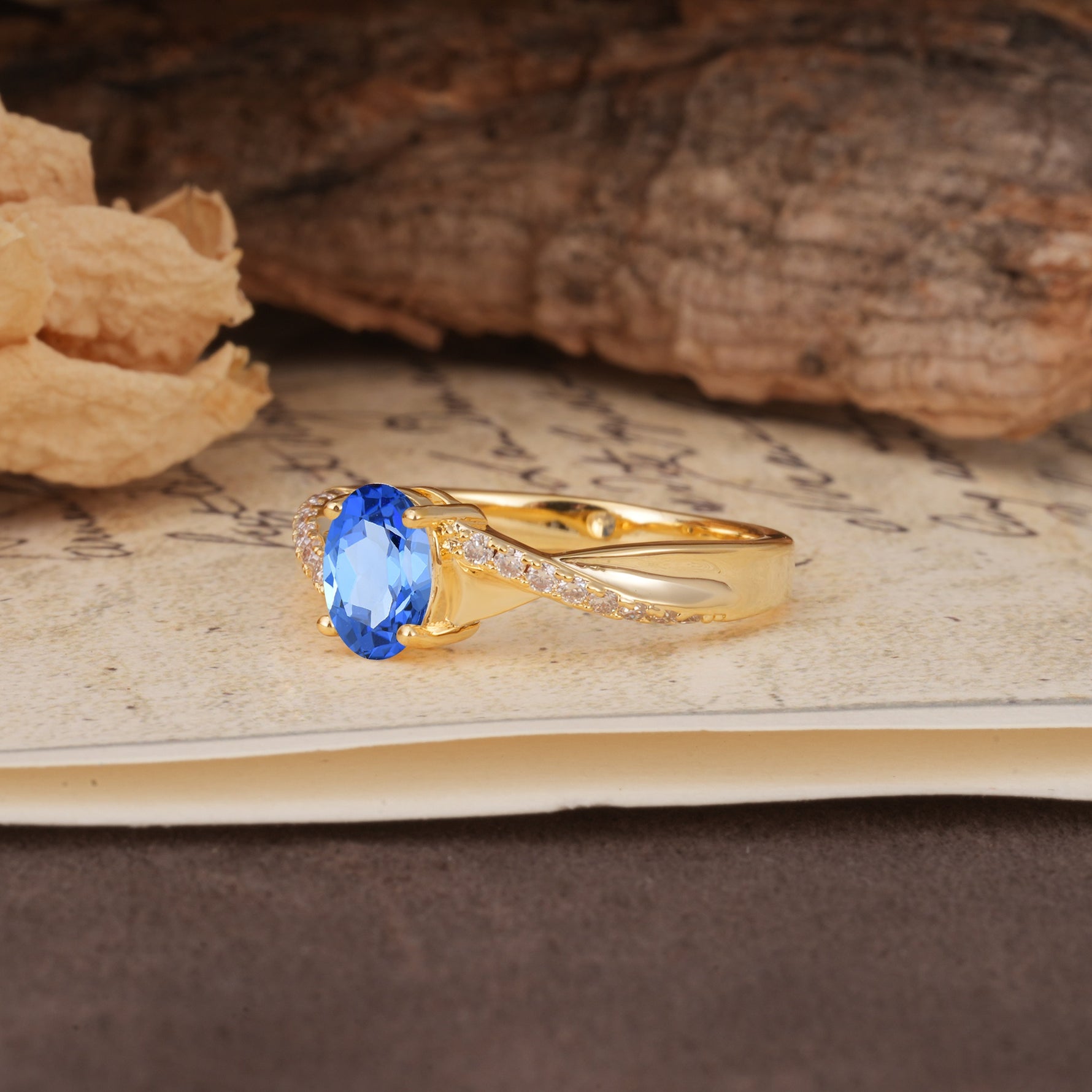 Unique, Luxurious Twisted 4-Prong Oval Cut Sapphire Engagement Ring - Additional view