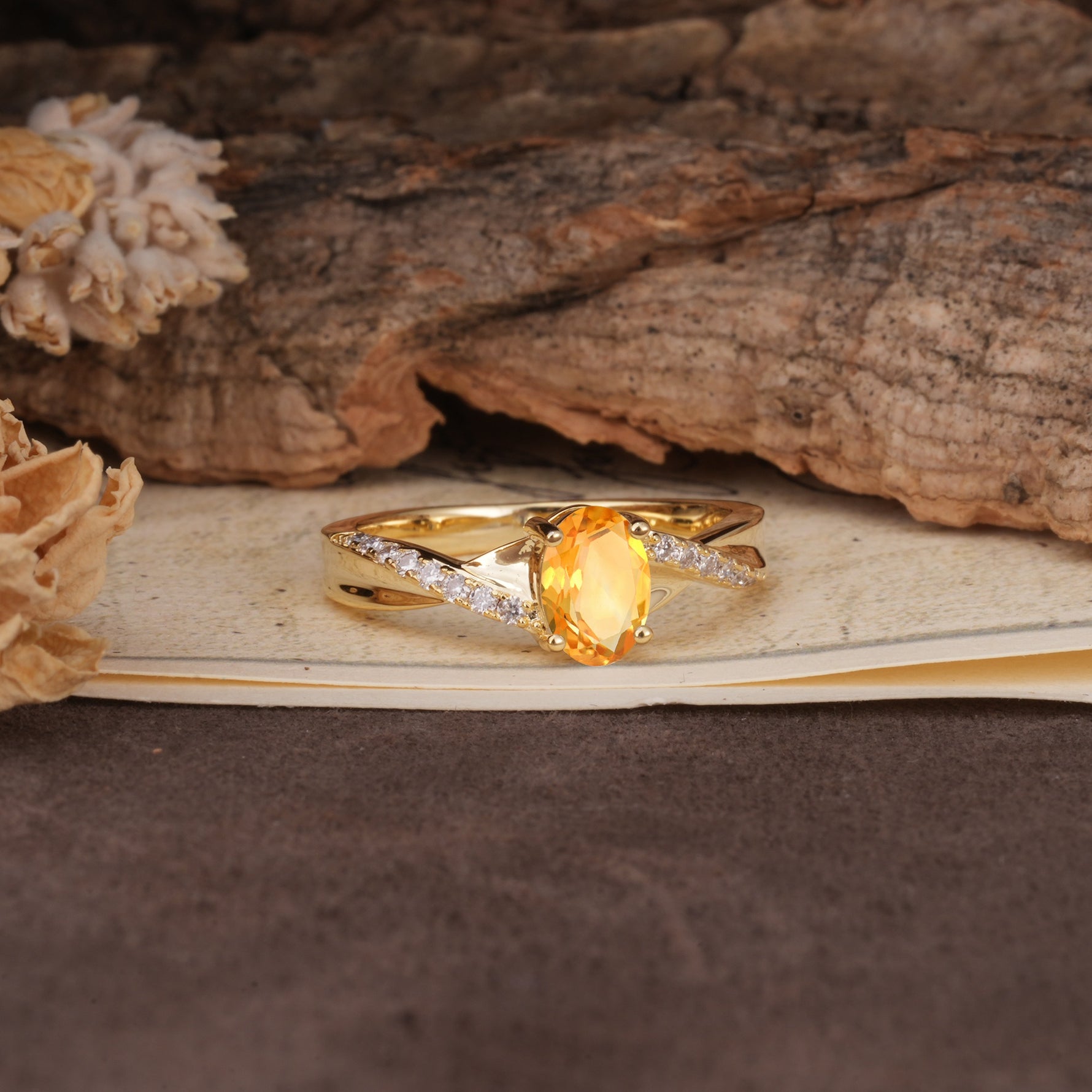 Unique, Luxurious Twisted 4-Prong Oval Cut Citrine Engagement Ring - Additional view