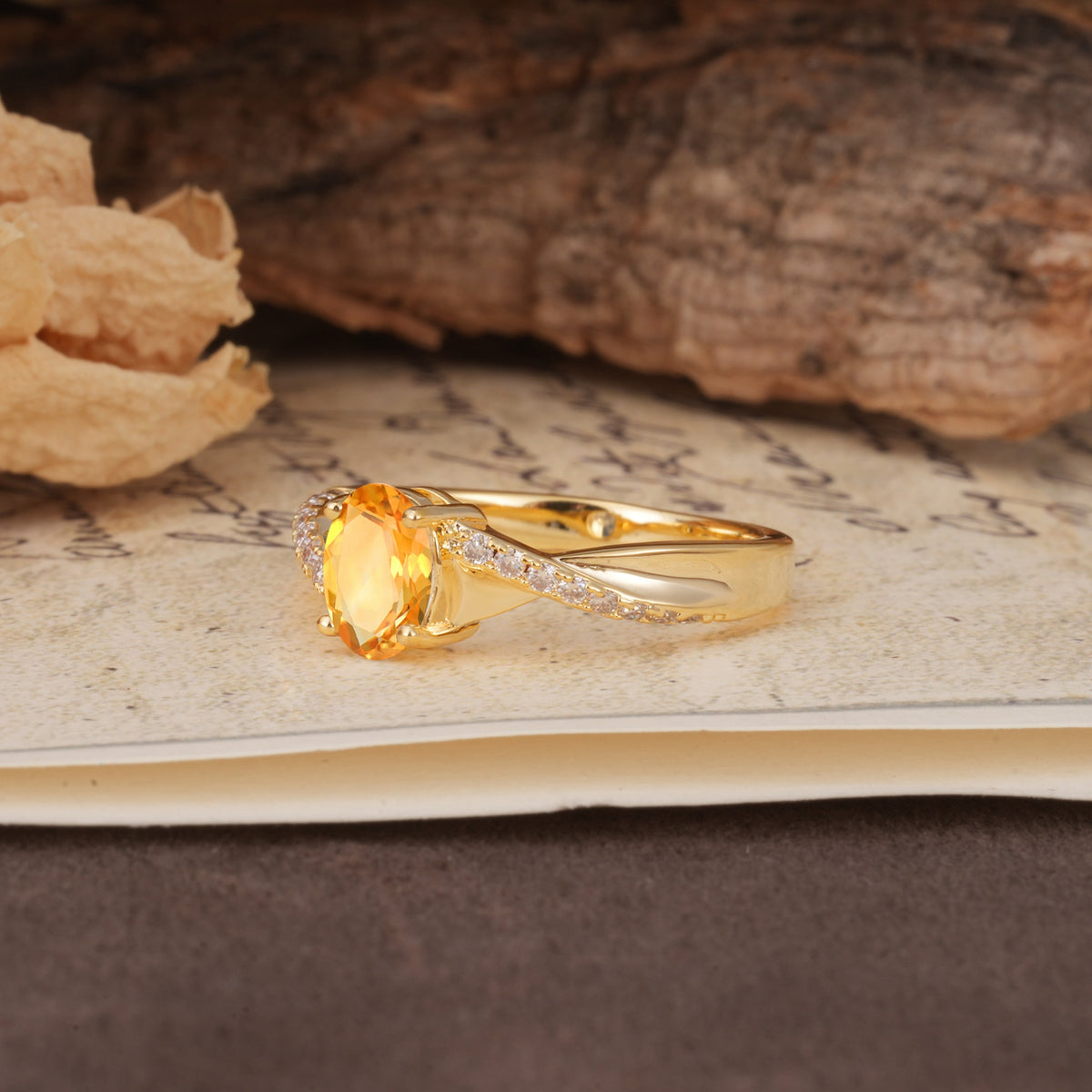Unique, Luxurious Twisted 4-Prong Oval Cut Citrine Engagement Ring - Additional view