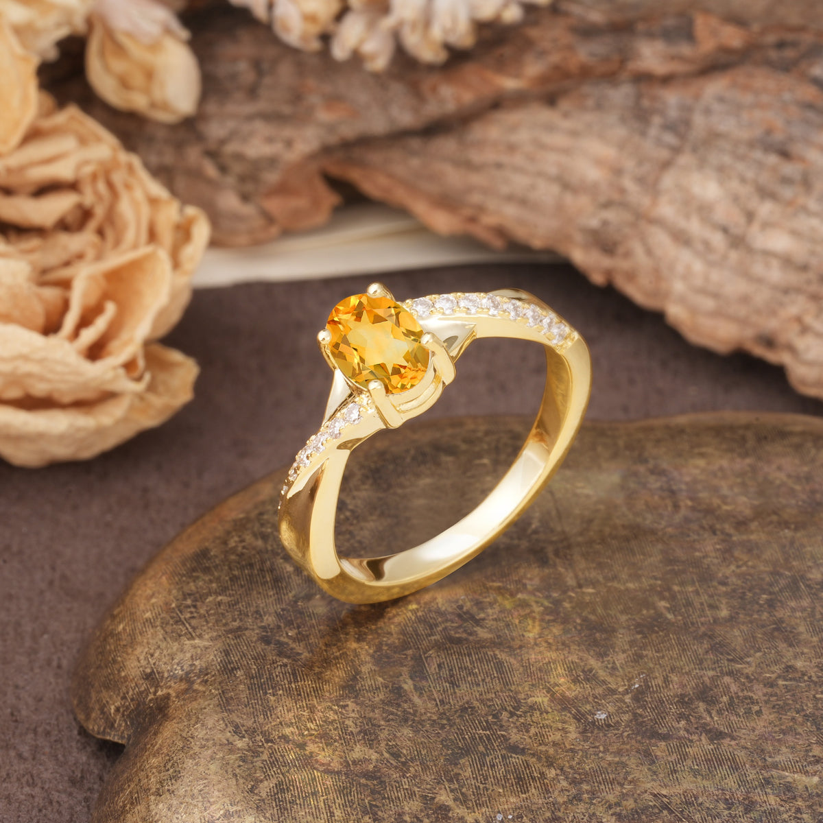 Unique, Luxurious Twisted 4-Prong Oval Cut Citrine Engagement Ring - Additional view