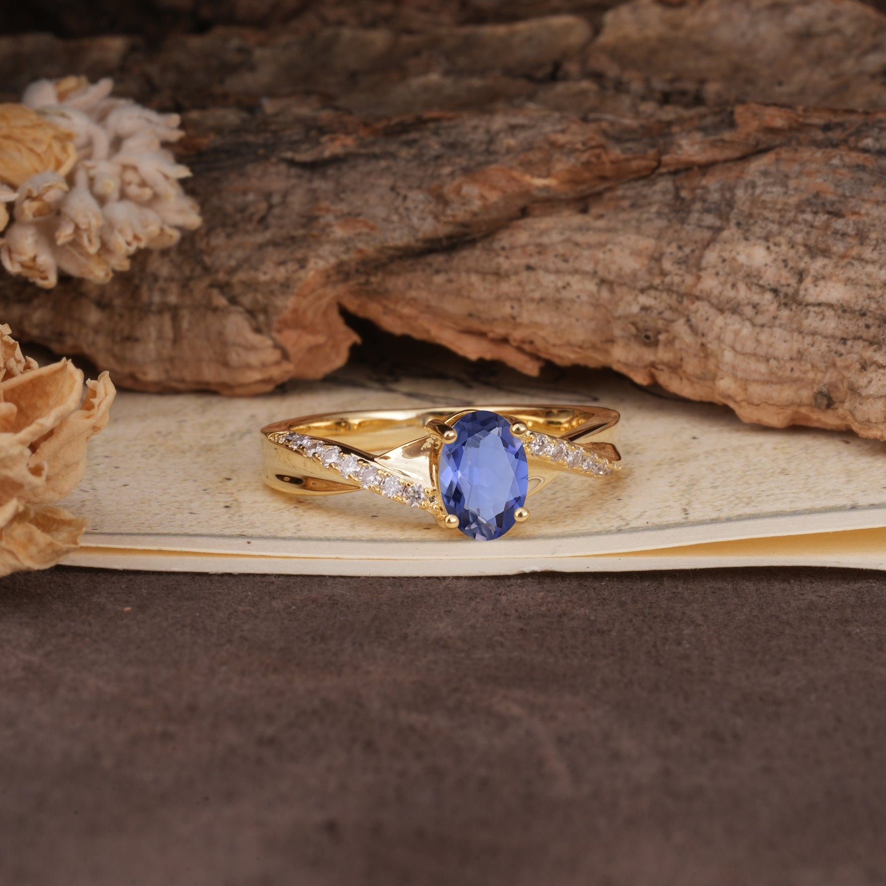 Unique, Luxurious Twisted 4-Prong Oval Cut Tanzanite Engagement Ring - Additional view