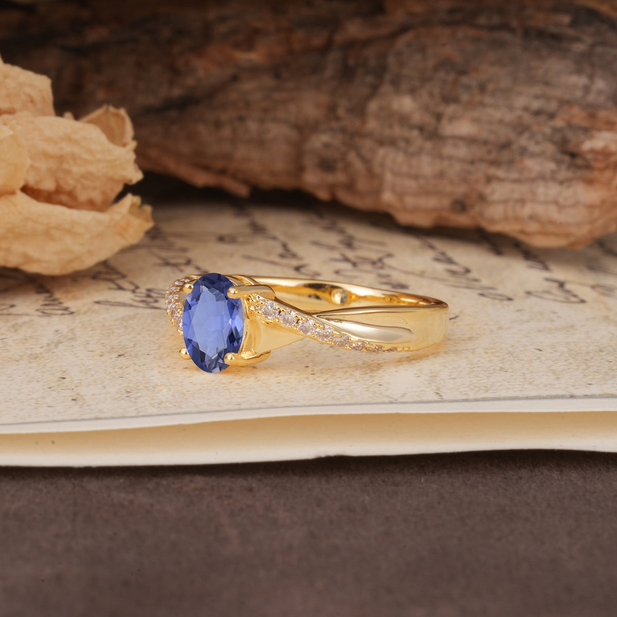 Unique, Luxurious Twisted 4-Prong Oval Cut Tanzanite Engagement Ring - Additional view