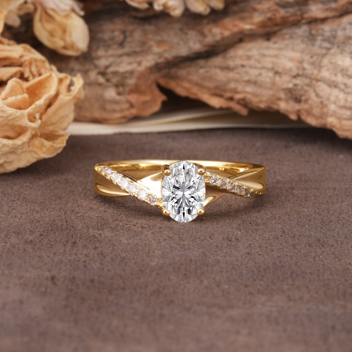 Unique, Luxurious Twisted 4-Prong Oval Cut Lab Diamond Engagement Ring - Additional view