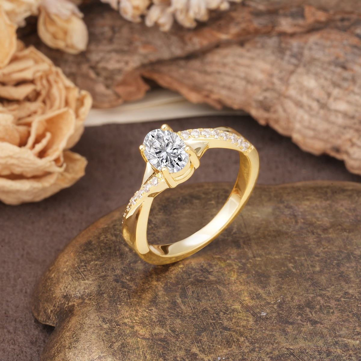 Unique, Luxurious Twisted 4-Prong Oval Cut Lab Diamond Engagement Ring - Additional view