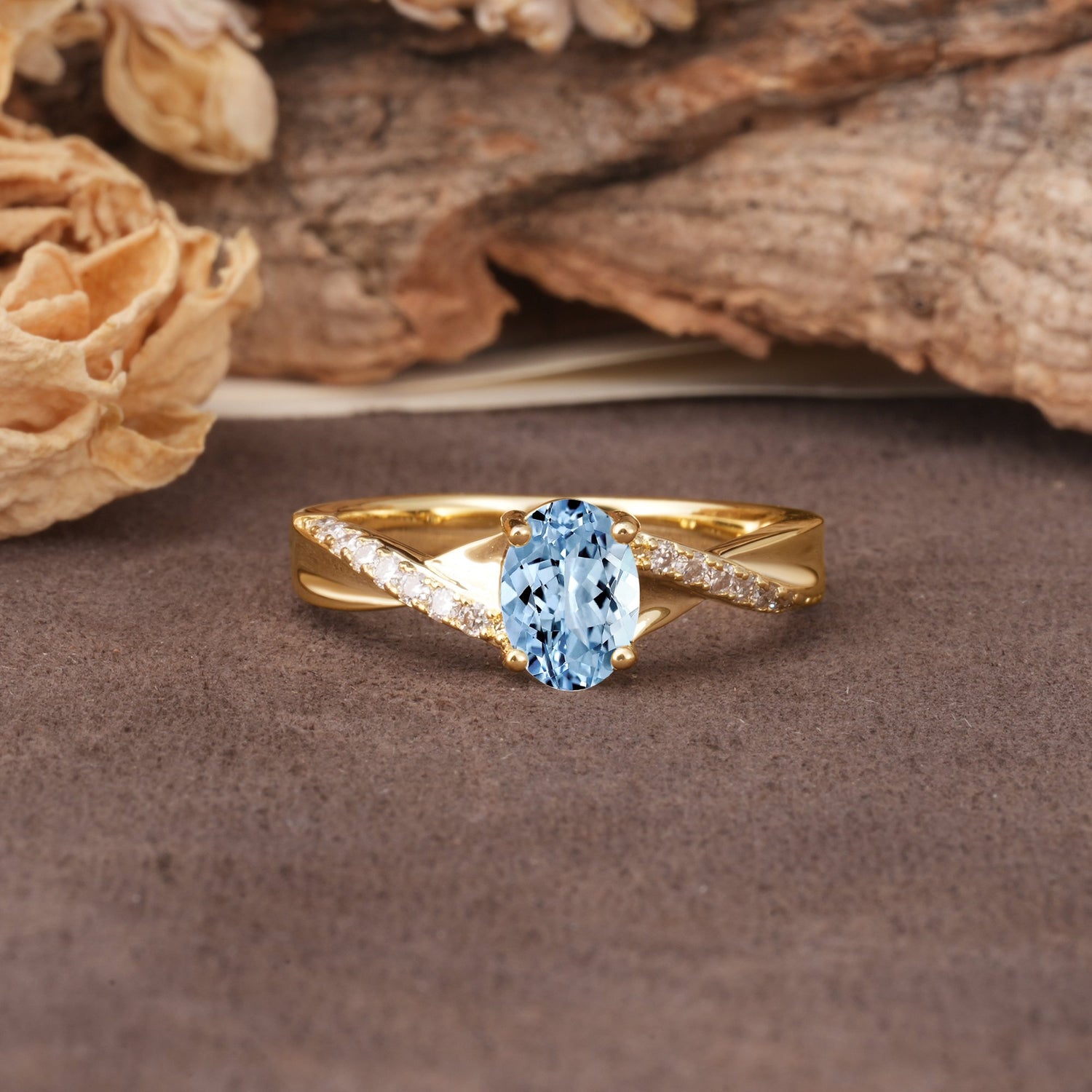 Unique, Luxurious Twisted 4-Prong Oval Cut Aquamarine Engagement Ring