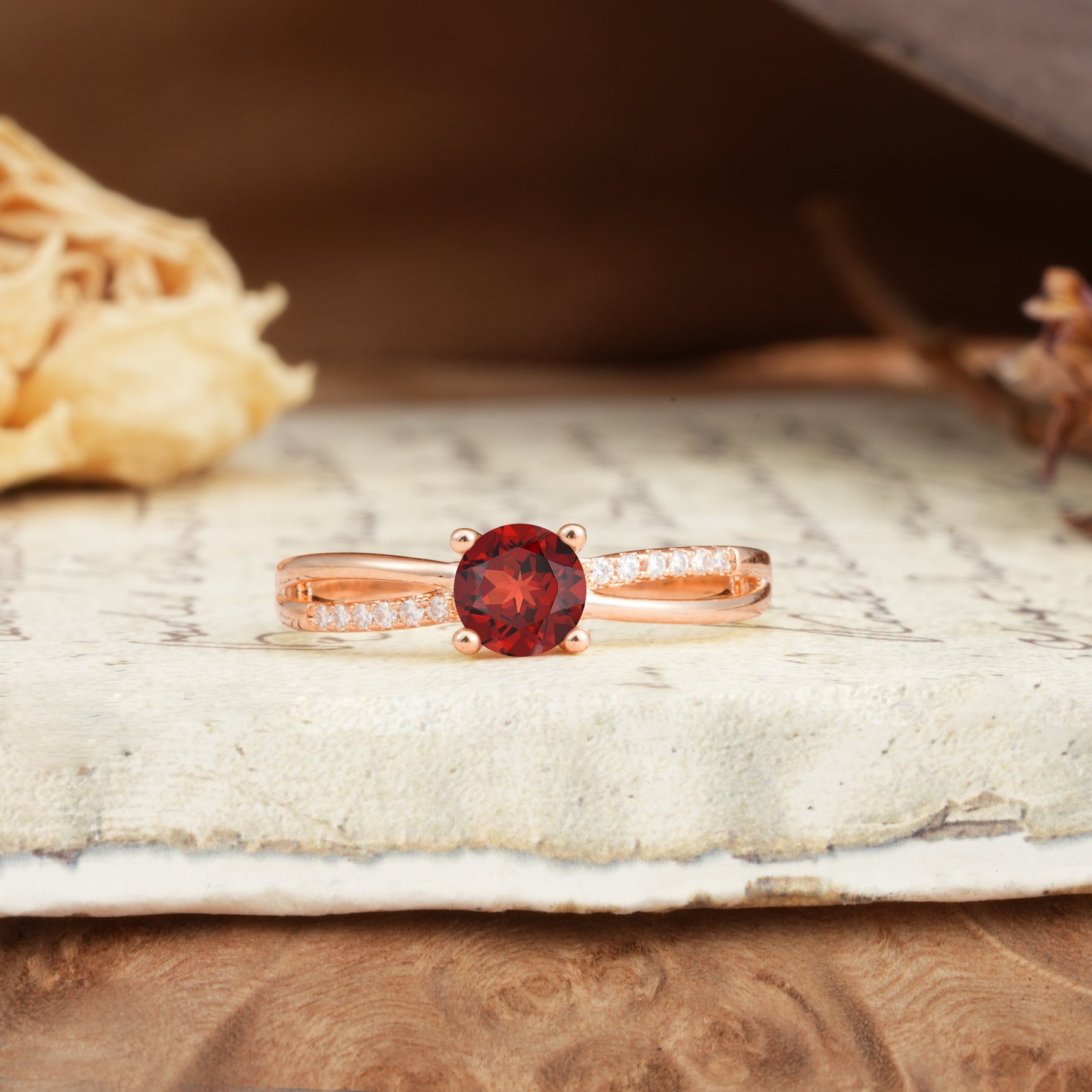 Simple 4-Prong Round Cut Garnet Engagement Ring - Additional view