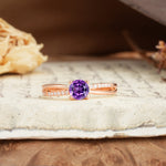 Simple 4-Prong Round Cut Amethyst Engagement Ring - Additional view