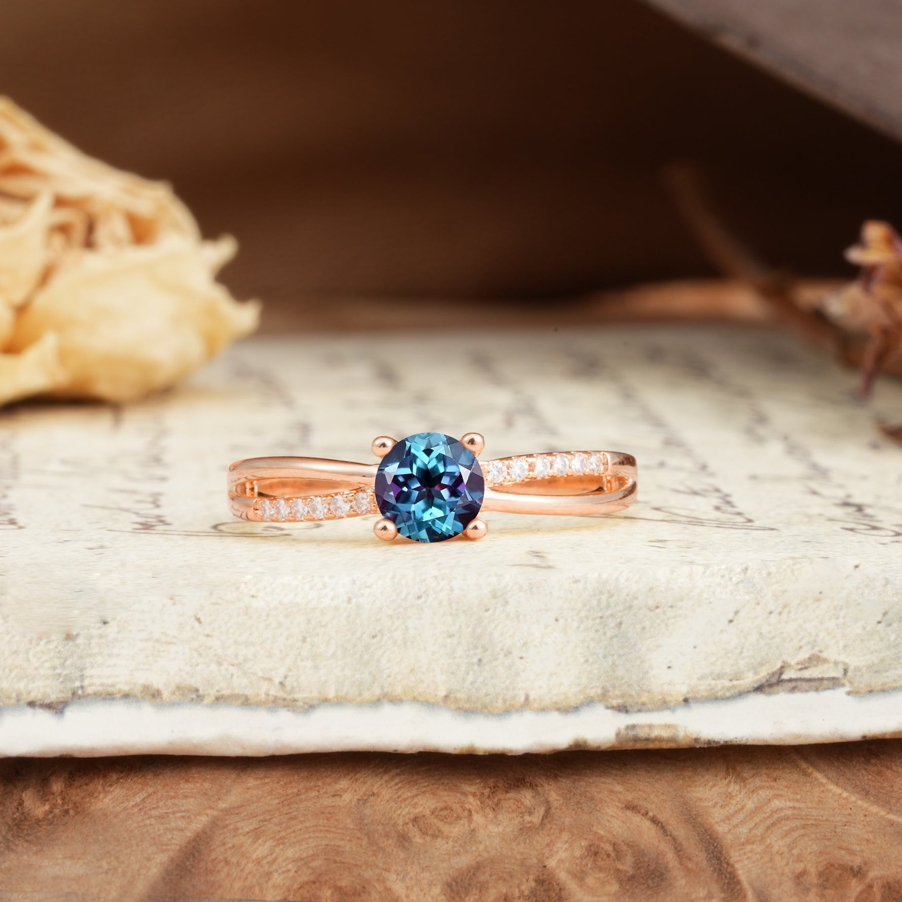 Simple 4-Prong Round Cut Alexandrite Engagement Ring - Additional view