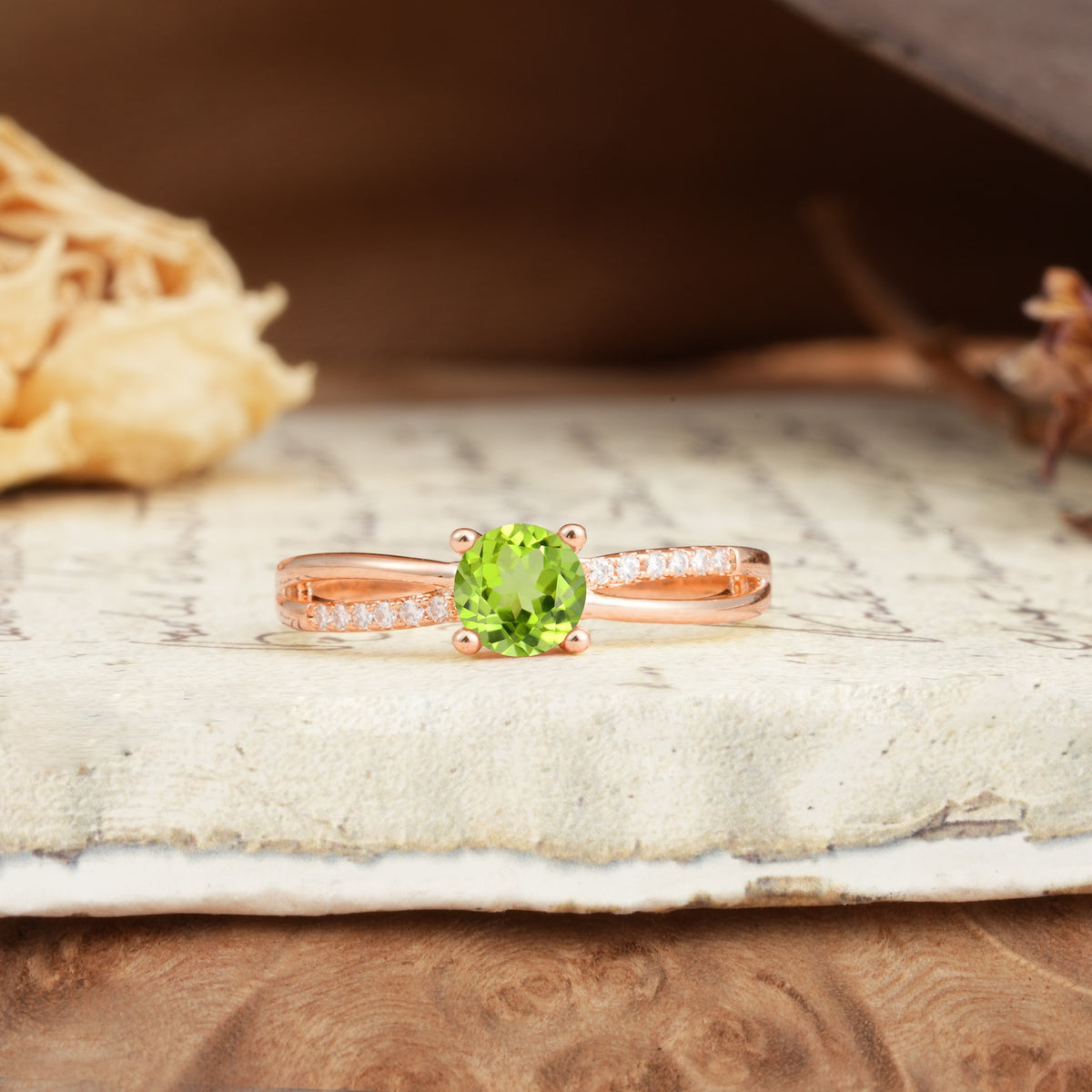 Simple 4-Prong Round Cut Peridot Engagement Ring - Additional view