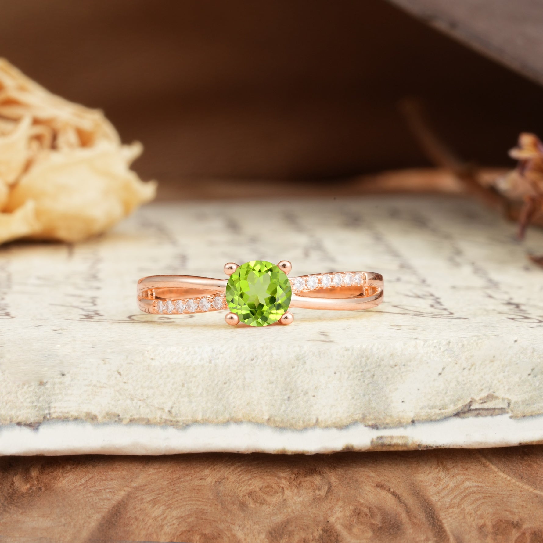 Simple 4-Prong Round Cut Peridot Engagement Ring - Additional view