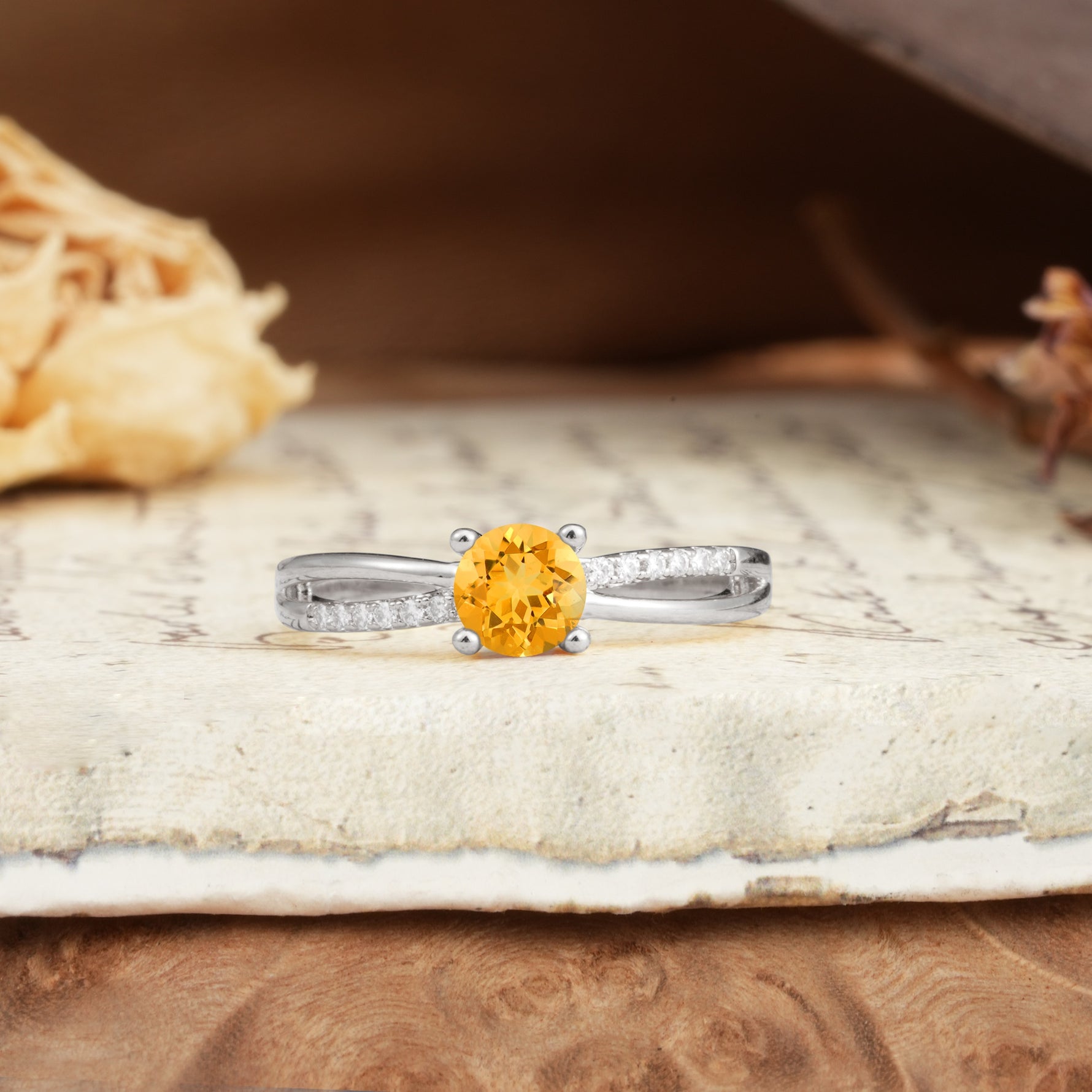 Simple 4-Prong Round Cut Citrine Engagement Ring - Additional view