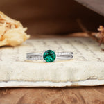 Simple 4-Prong Round Cut Emerald Engagement Ring - Additional view