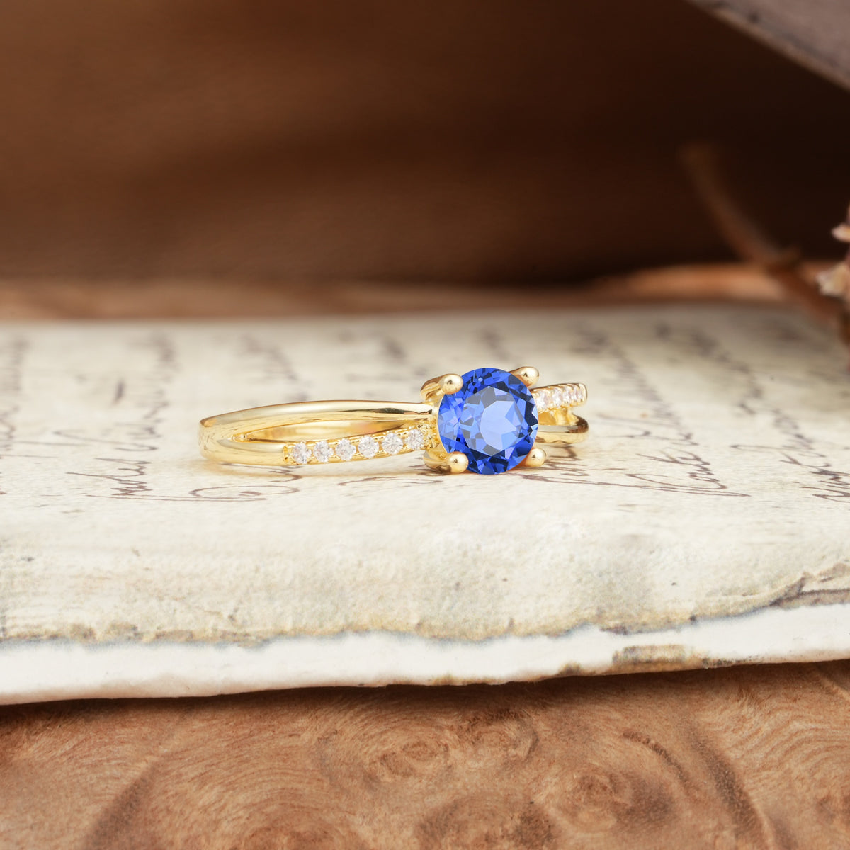 Simple 4-Prong Round Cut Sapphire Engagement Ring - Additional view