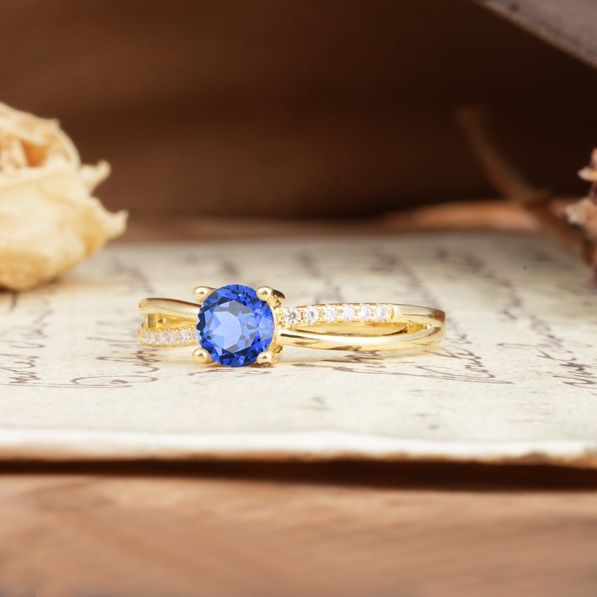 Simple 4-Prong Round Cut Sapphire Engagement Ring - Additional view