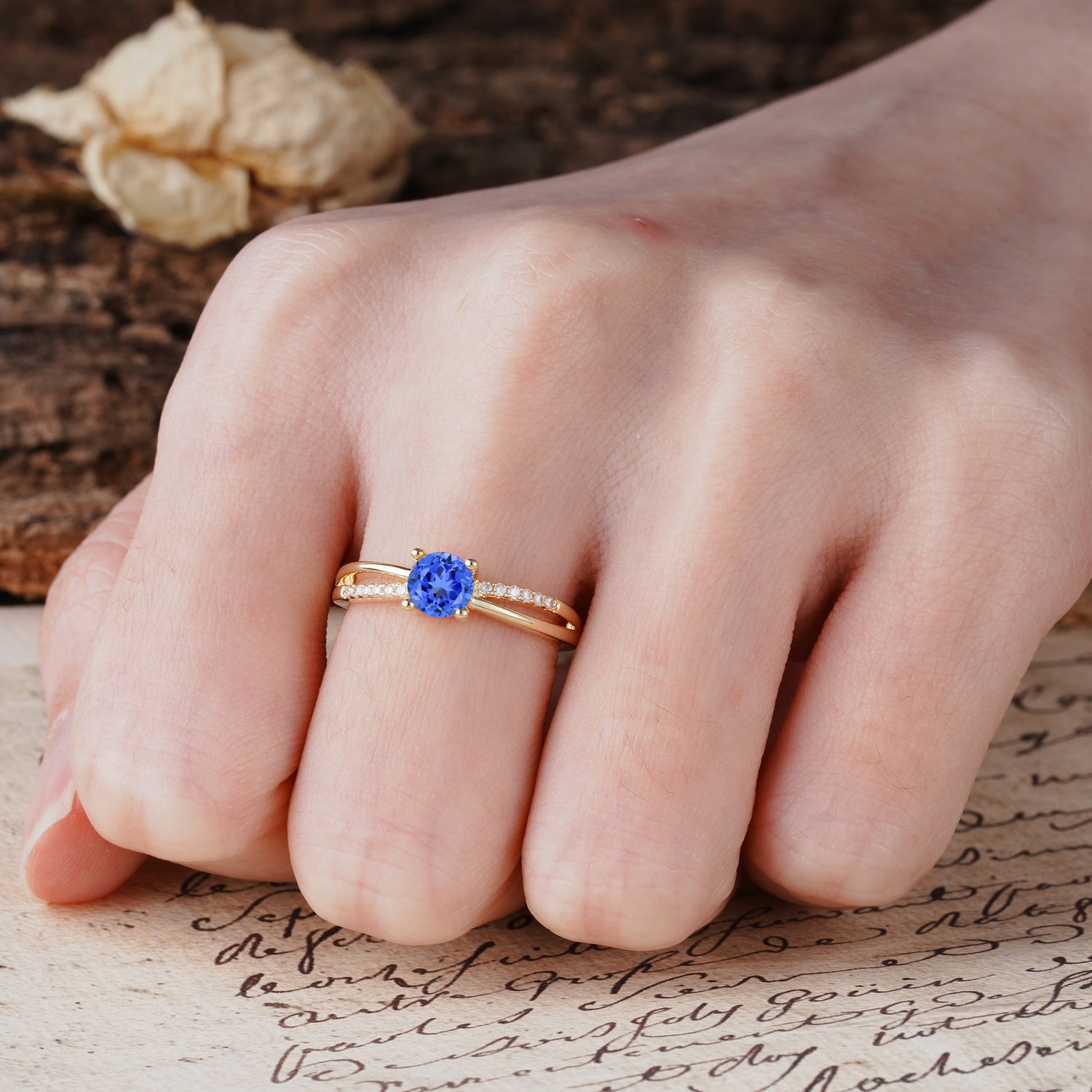Simple 4-Prong Round Cut Sapphire Engagement Ring - Additional view