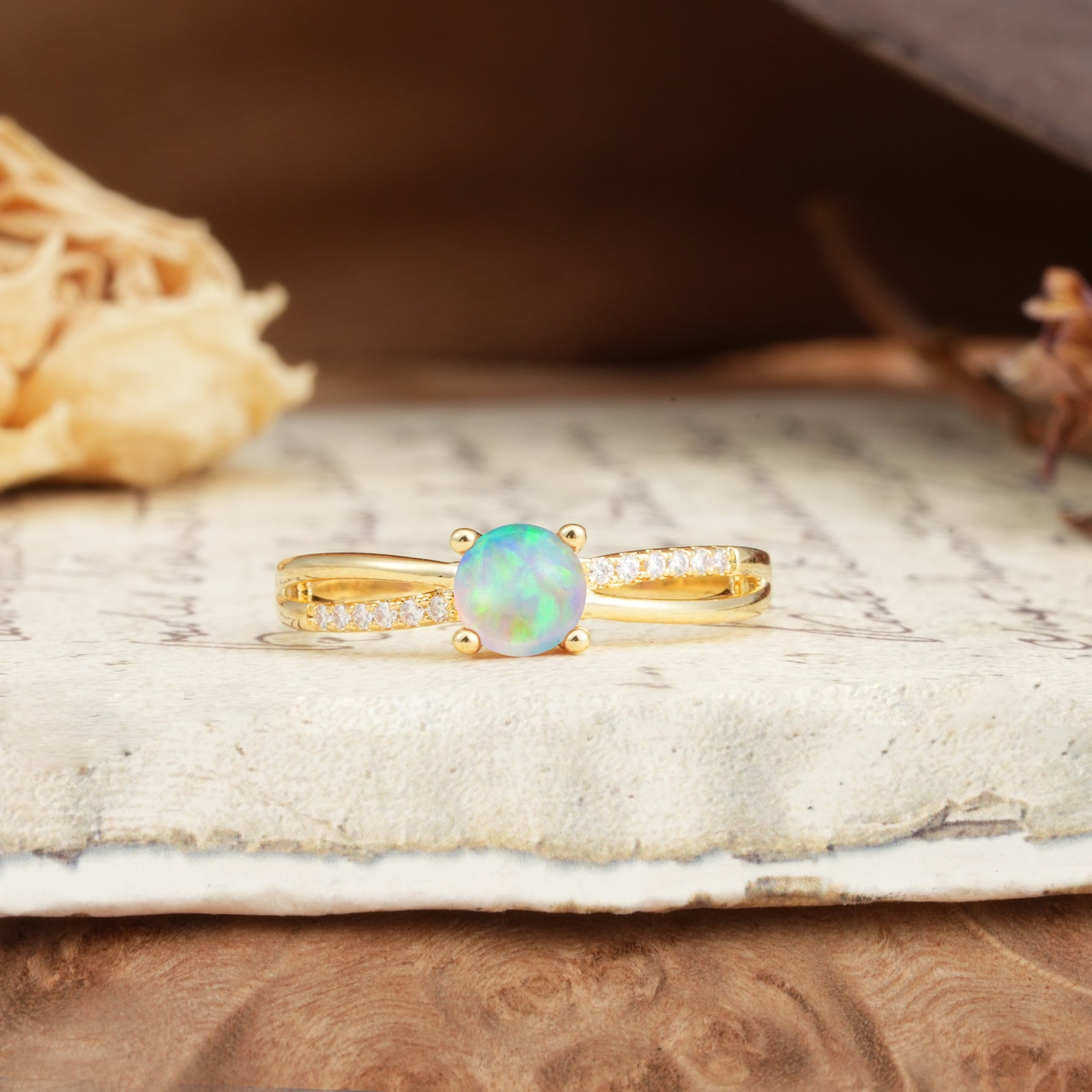 Simple 4-Prong Round Cut Fire Opal Engagement Ring - Additional view