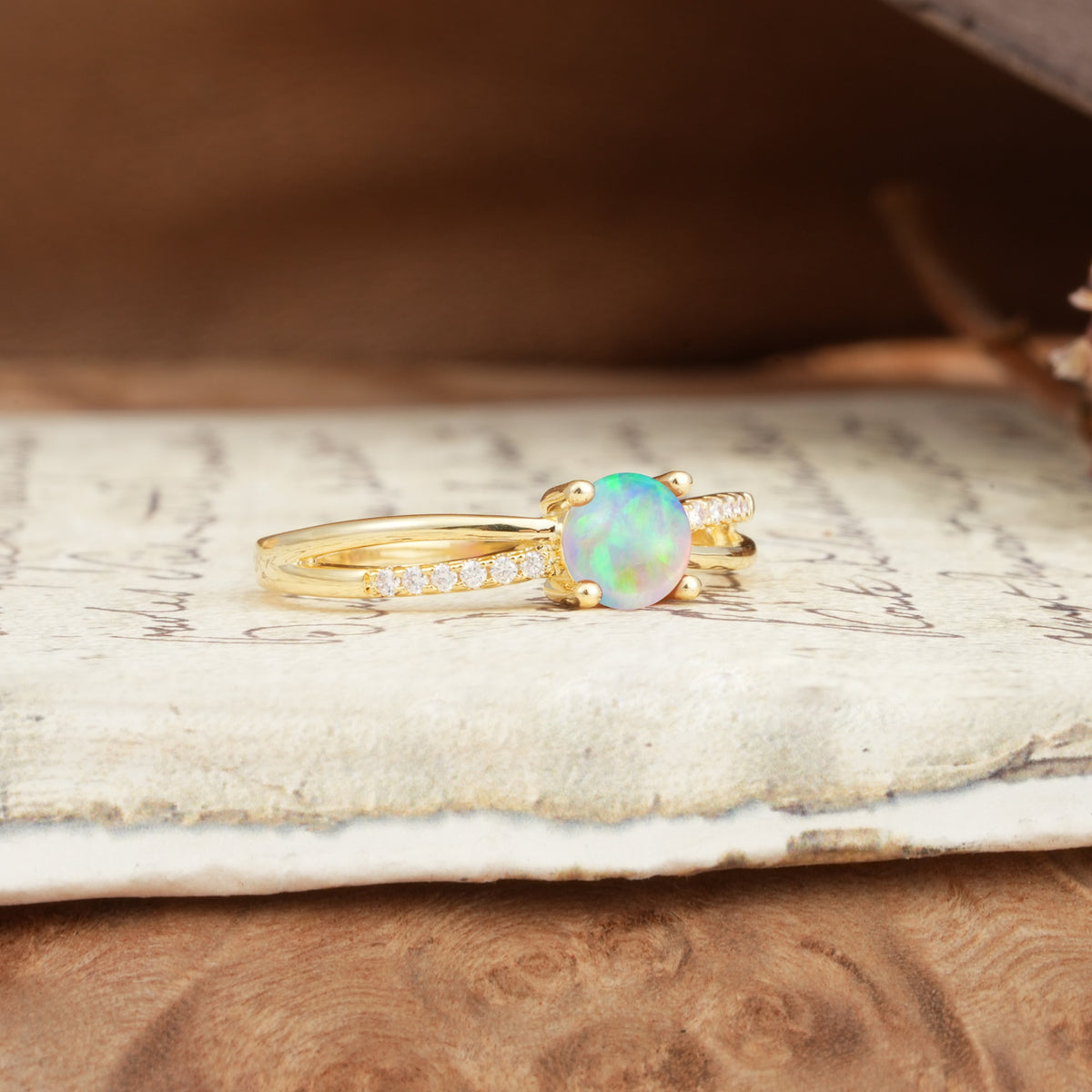 Simple 4-Prong Round Cut Fire Opal Engagement Ring - Additional view