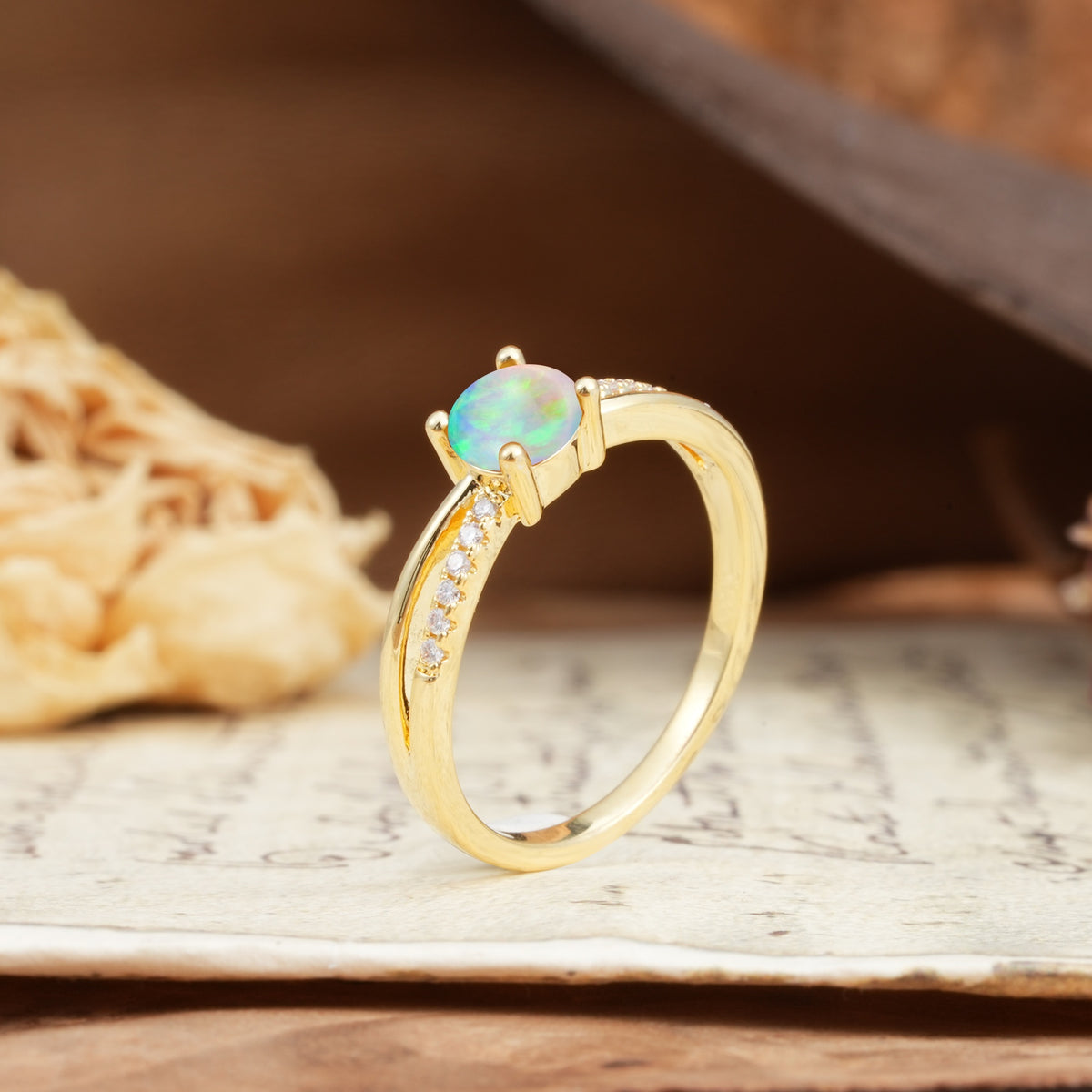 Simple 4-Prong Round Cut Fire Opal Engagement Ring - Additional view