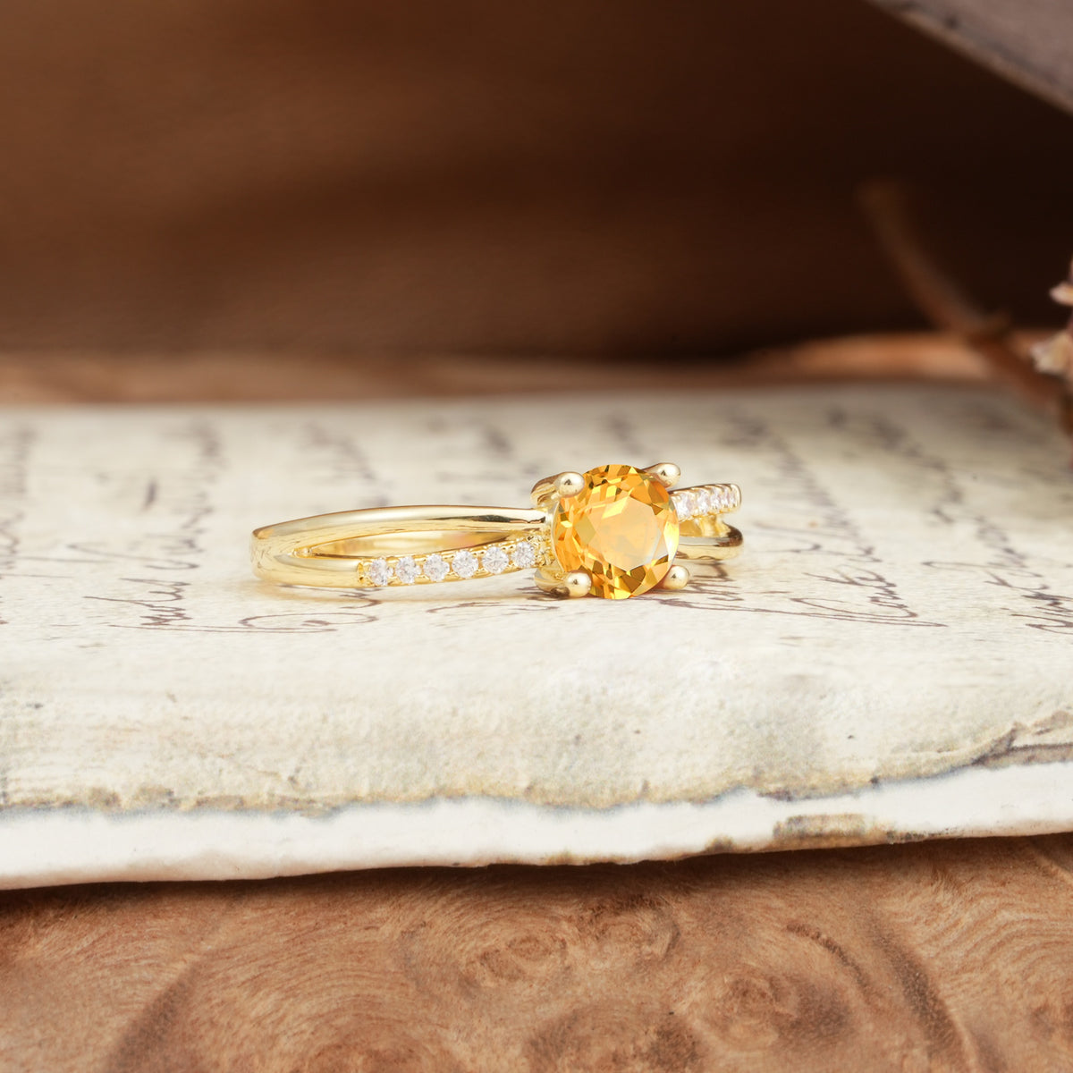 Simple 4-Prong Round Cut Citrine Engagement Ring - Additional view