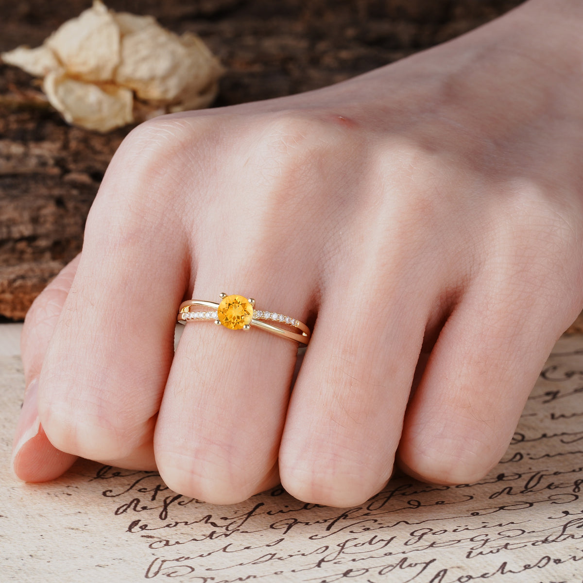 Simple 4-Prong Round Cut Citrine Engagement Ring - Additional view