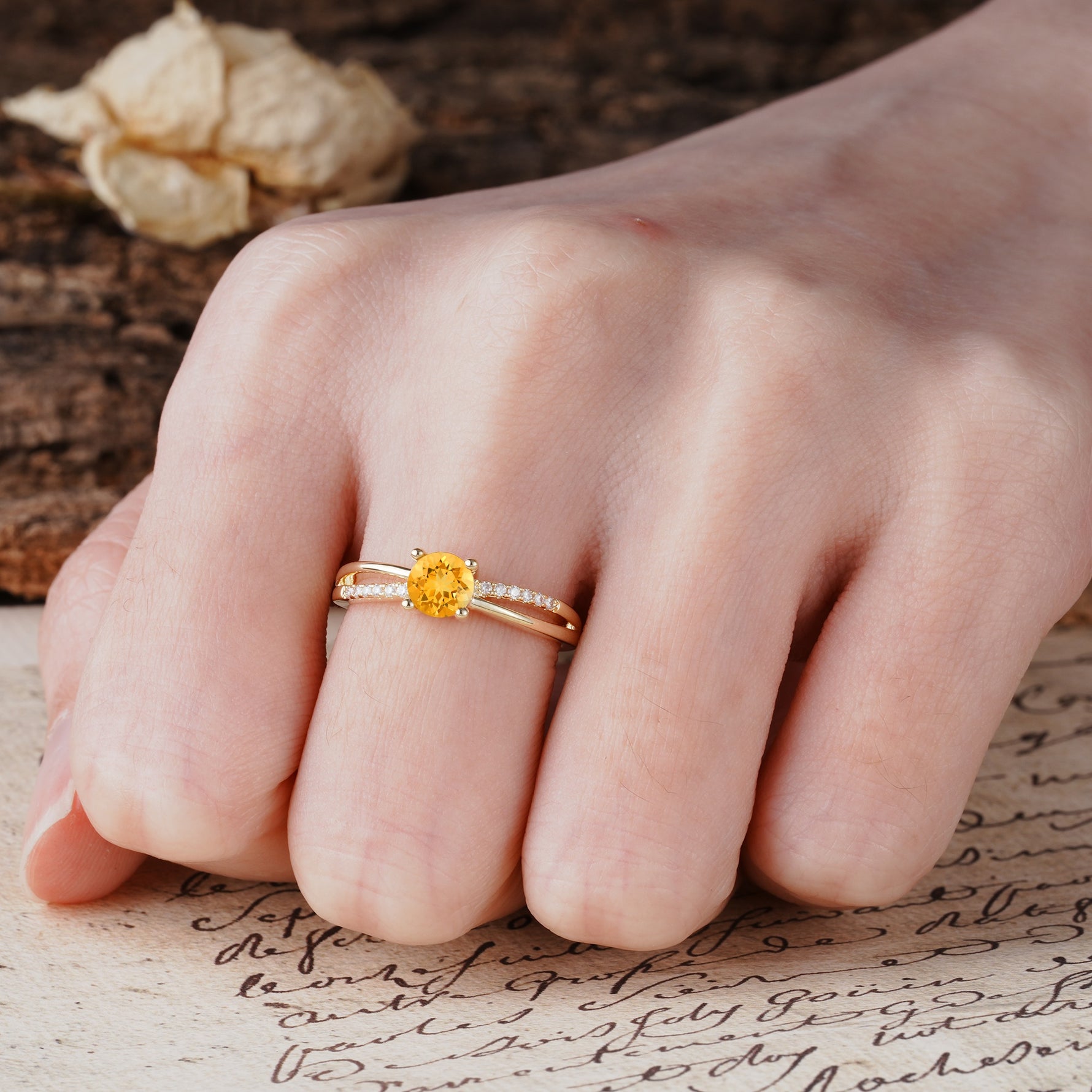 Simple 4-Prong Round Cut Citrine Engagement Ring - Additional view